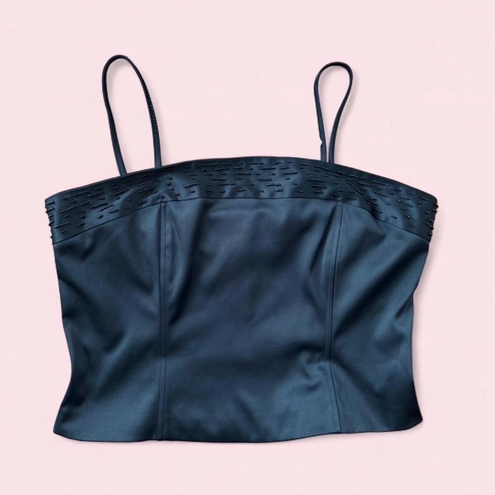 Women's Black Spaghetti Strap Satin Bustier Top